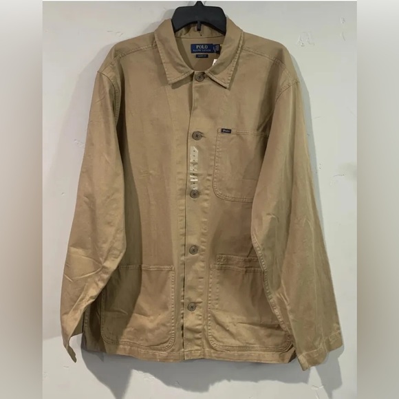 POLO Ralph Lauren Men’s Twill Utility Overshirt Chore Jacket Tan Beige NWT - Picture 2 of 11